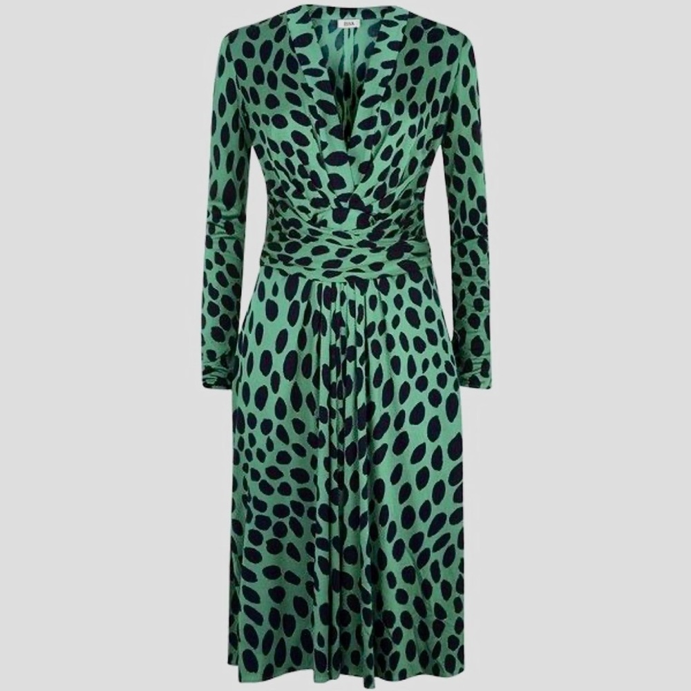 ISSA Super flattering Green & Navy Wrap Dress-LIKE NEW